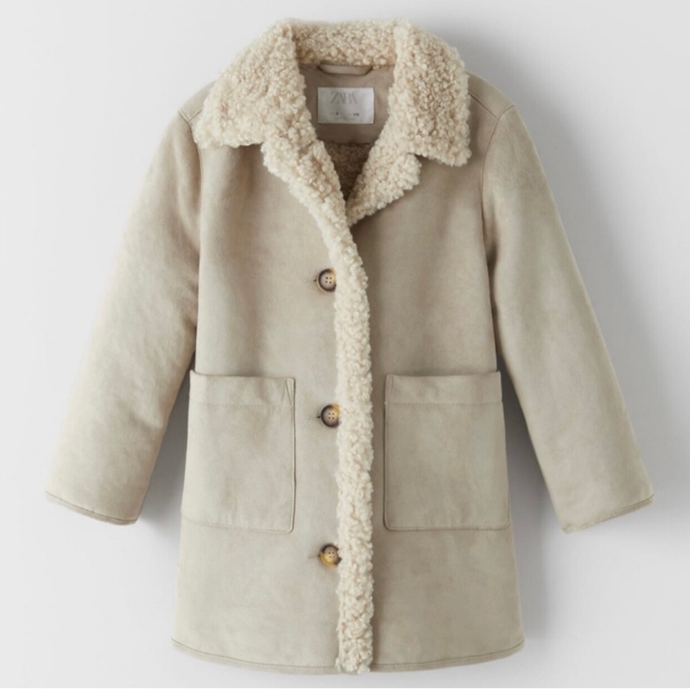 Zara Kids Cream Faux-Sherpa Coat size 9 unisex like new